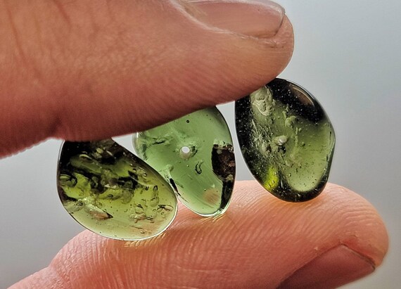 ONE Polished Moldavite Bead 1 GRAM Drilled for Jewelry From Czech