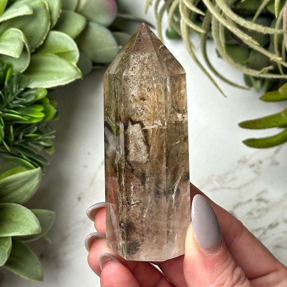 Dendritic Quartz Point | 83g | - #6 (Polished Clear Crystal Tower, Crown Chakra, Healing Stone, Transformation)