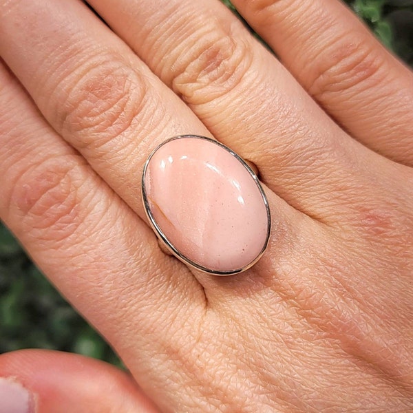 Australian Pink Opal Adjustable Ring - Heart Chakra - 925 Sterling Silver