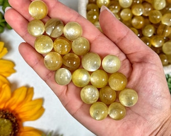 Muscovite Mini Sphere | S, M, L | - No. 519 (Polished Yellow Crystal Ball, Solar Plexus Chakra Stone)