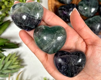 Fluorite Heart | 2-3 oz | - No. 224 (Polished Green Purple Crystal Carving, Throat Chakra, Alignment)