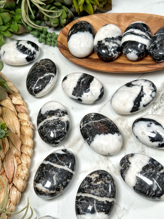 Zebra Jasper Palmstone | 3-4 Oz | - No. 161 (polished Black White