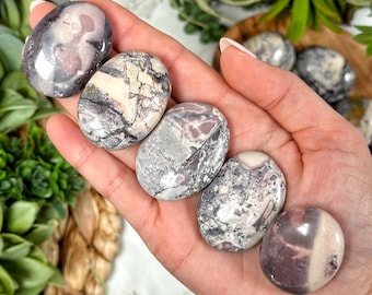 Porcelain Jasper Palmstone | S, M, L | - No. 184 (Polished Colorful Crystal Pocket Stone Palm, Root Chakra, Grounding)