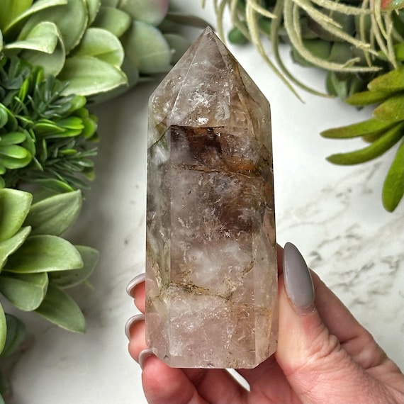 Dendritic Quartz Point | 136g | - #2 (Polished Clear Crystal Tower, Crown Chakra, Healing Stone, Transformation)