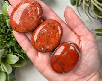 Red Jasper Palmstone | 1-2 oz | - No. 109 (Polished Crystal Pocket Stone Palm, Root Chakra, Grounding)
