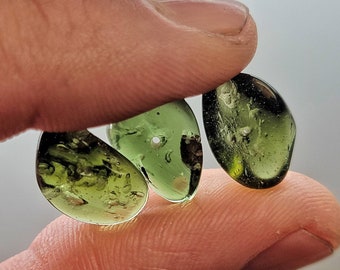 Polished Moldavite Bead - 1 GRAM - Drilled for Jewelry from Czech Republic - "The Stone of Transformation" - 100% Genuine and Authentic
