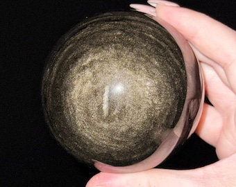 Gold Sheen Obsidian Sphere | 67mm | - #11 (Polished Black Crystal Ball, Root Chakra, Grounding)
