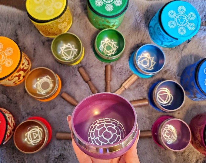 Chakra Sound Bowl | 3 x 3 in | - (Polished Rainbow Frequency Set, Sound Bath)