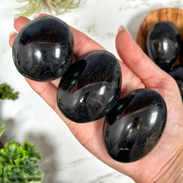 Black Tourmaline Palm Stone - Root Chakra - No. 155