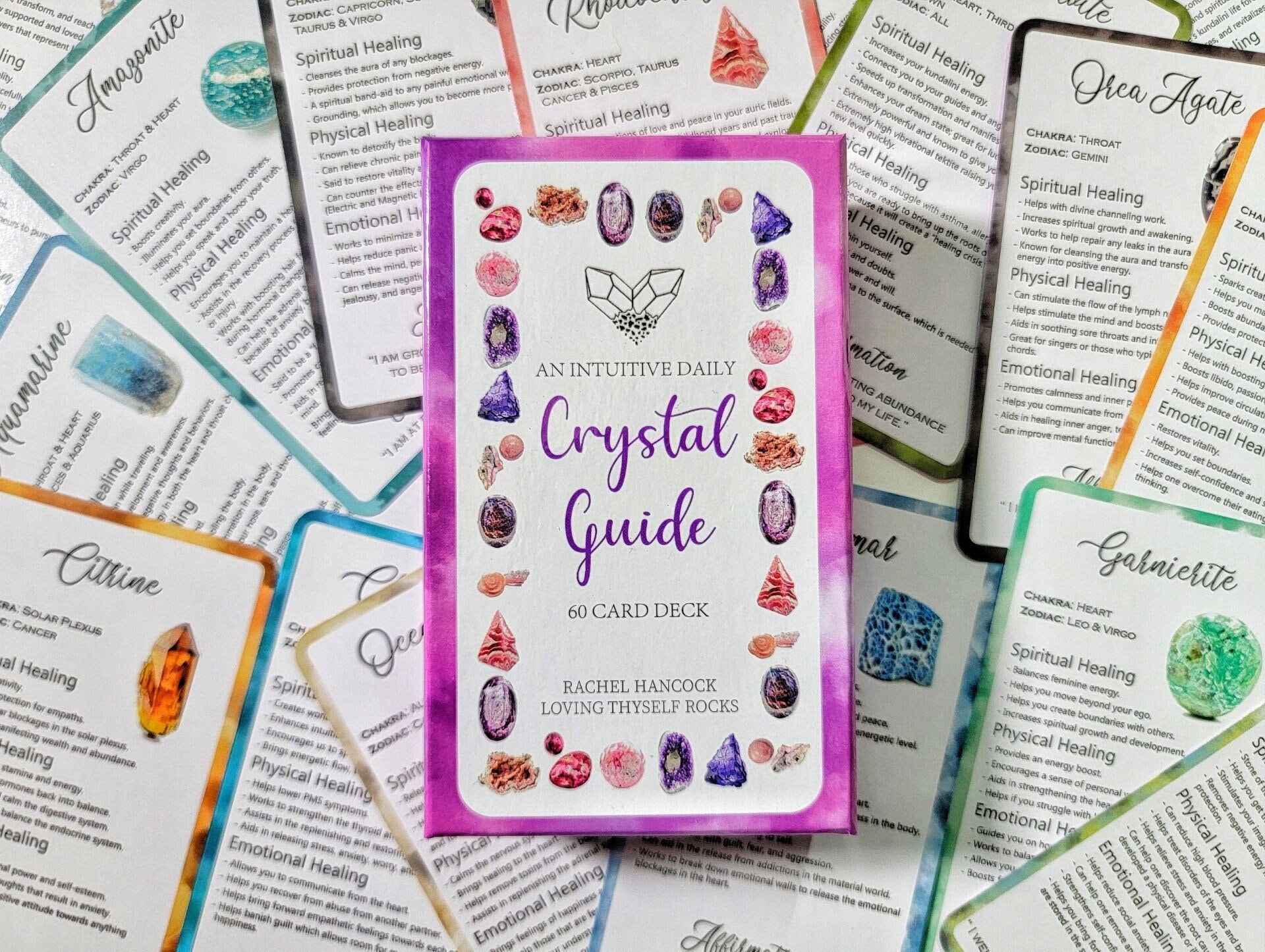 Intuitive 60 Card Crystal Deck - Made By Rachel - Healing Information Cards- Used like Tarot, Oracle or Angel Cards