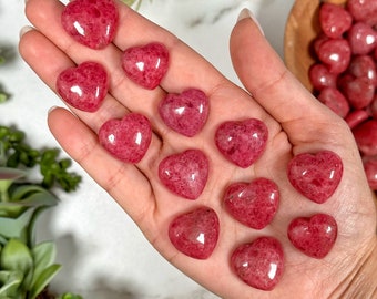 Gem Rhodonite Mini Heart | S, L | - No. 221 (Polished Pink Crystal Carving, Heart Chakra, Love)