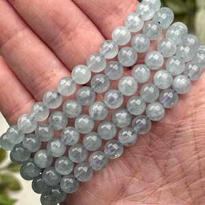 Aquamarine Bracelet | 6mm | - No. 610 (Polished Blue Crystal Jewelry, Throat Chakra)