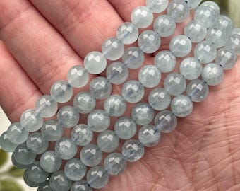 Aquamarine Bracelet | 6mm | - No. 610 (Polished Blue Crystal Jewelry, Throat Chakra)