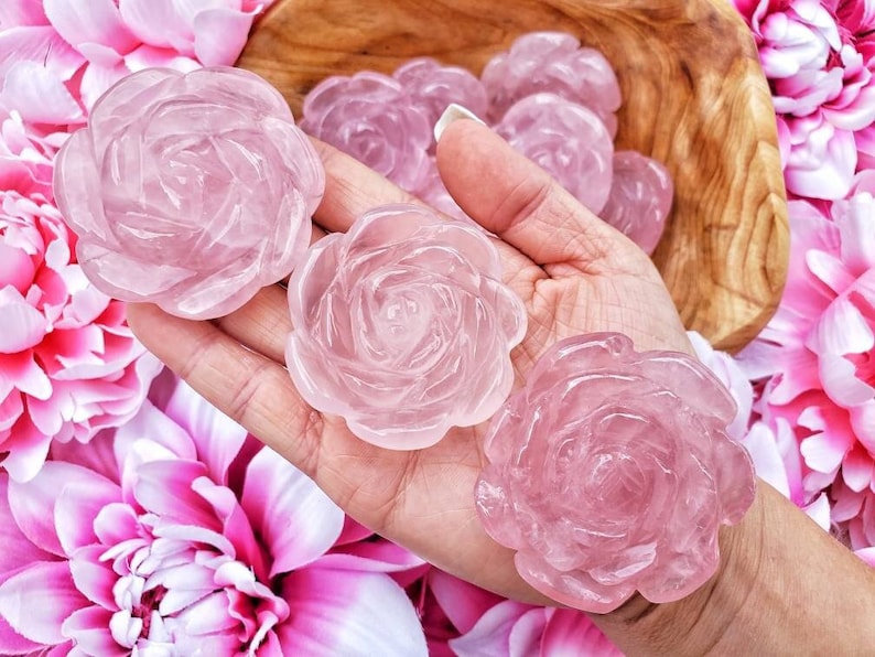 Rose Quartz Rose Flower | Pink Quartz | Love Stone | Deep Rich Pink Stone  - Heart Chakra No.108 