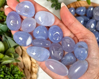 Blue Chalcedony Tumble | S, M, L | - No. 411 (Polished Crystal Pocket Stone, Throat Chakra, Healing Stone)