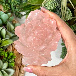 Elegant Hand Carved Rose Quartz Flower - Designer Rose - #8