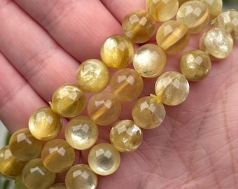 Gem Muscovite Bracelet | 9-12mm | - No. 603 (Polished Yellow Crystal Jewelry, Solar Plexus Chakra)