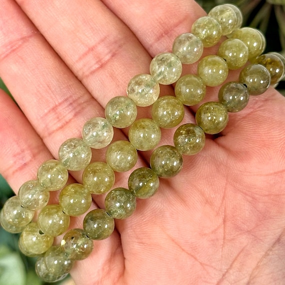グリーンストーン フローラルデザイン Green Garnet Bracelet Garnet Bracelet | 7mm | - No. 654 (polished Green Crystal Jewelry