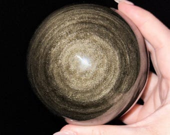 Gold Sheen Obsidian Sphere | 79mm | - #1 (Polished Black Crystal Ball, Root Chakra, Grounding)