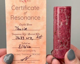 FREQUENCY TESTED - Thulite Cylinder | 74g | - #2 (3633 Hz, A#, Red Crystal Stone)