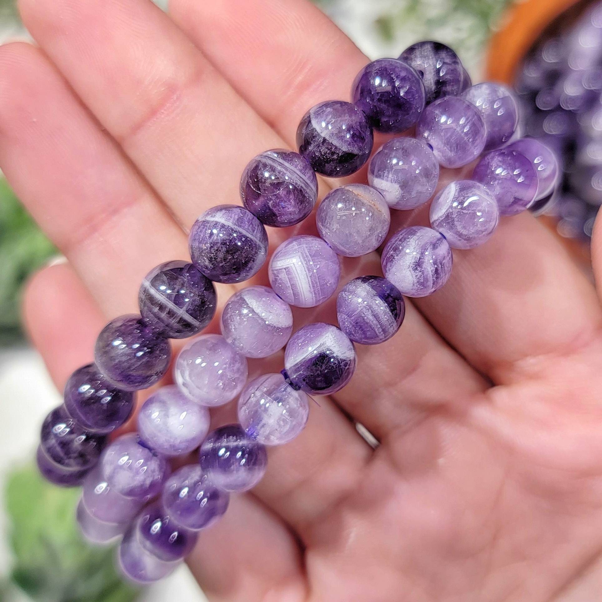 Amethyst Natural Stone Purple Titanium Crystal Bracelet Healing Beaded Phantom  Bracelet 紫幽灵手串 | Shopee Malaysia