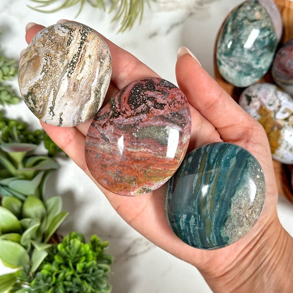 Ocean Jasper Palmstone - Heart Chakra - No. 837/838