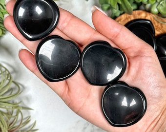 Black Obsidian Heart Calming Stone | 38mm | - No. 347 (Pocket Worry Crystal, Root Chakra)