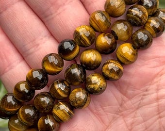 Tiger's Eye Bracelet | 4-12mm | - No. 718 (Polished Yellow Crystal Jewelry, Solar Plexus Chakra)
