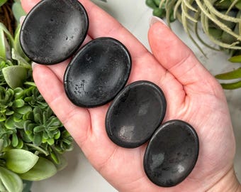 Black Tourmaline Calming Stone | 38mm | - No. 370 (Dark Pocket Worry Crystal, Root Chakra, Grounding)