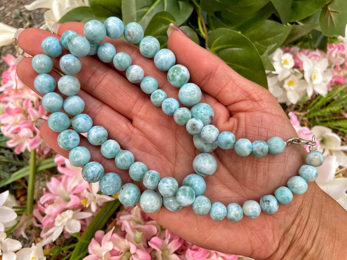 Larimar Bead Necklace Natural Larimar Stone Crystal | Etsy