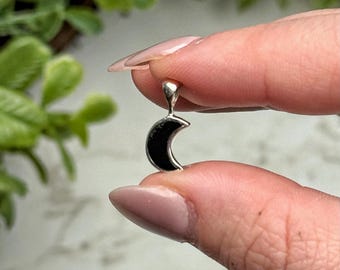 Black Tourmaline Moon Pendant | 0.5g | - No. 286 (Polished Crystal Necklace Jewelry, Root Chakra, Grounding)