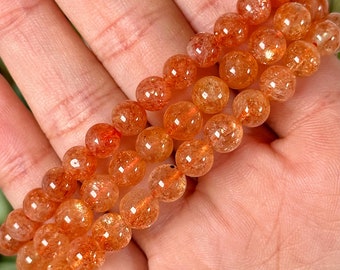 Flashy Sunstone Bracelet | 4-6mm | - No. 644 (Polished Orange Crystal Jewelry, Sacral Chakra, Creativity)