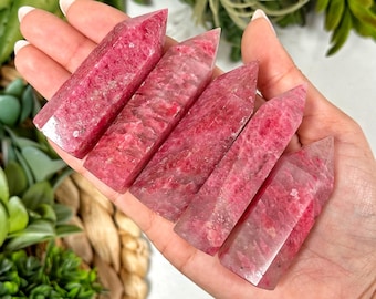 Rhodonite in Quartz Point | S, L | - (Polished Pink Crystal Tower, Heart Chakra, Healing Stone, Love)
