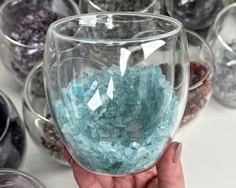 Crystal ASMR Cups | 8 fl oz | - (Polished Glass Drinkable Rock Container, Healing Stone, Room Temperature Beverage Holder, Chips Bowl)