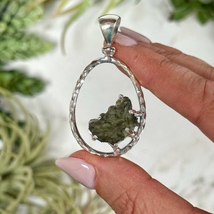 Sterling Silver Genuine Moldavite Raw Necklace - #4
