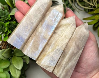 Moonstone Point | S, M, L | - (Polished White Crystal Tower, Crown Chakra, Healing Stone, Protection)