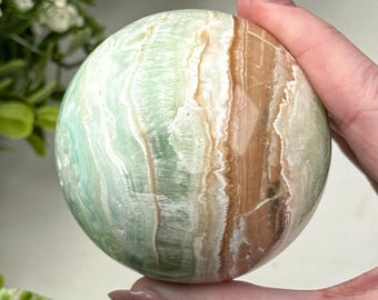 Caribbean Calcite Sphere | 408g | - #14 (Polished Blue Crystal Ball, Throat Chakra, Healing Stone, Peace)