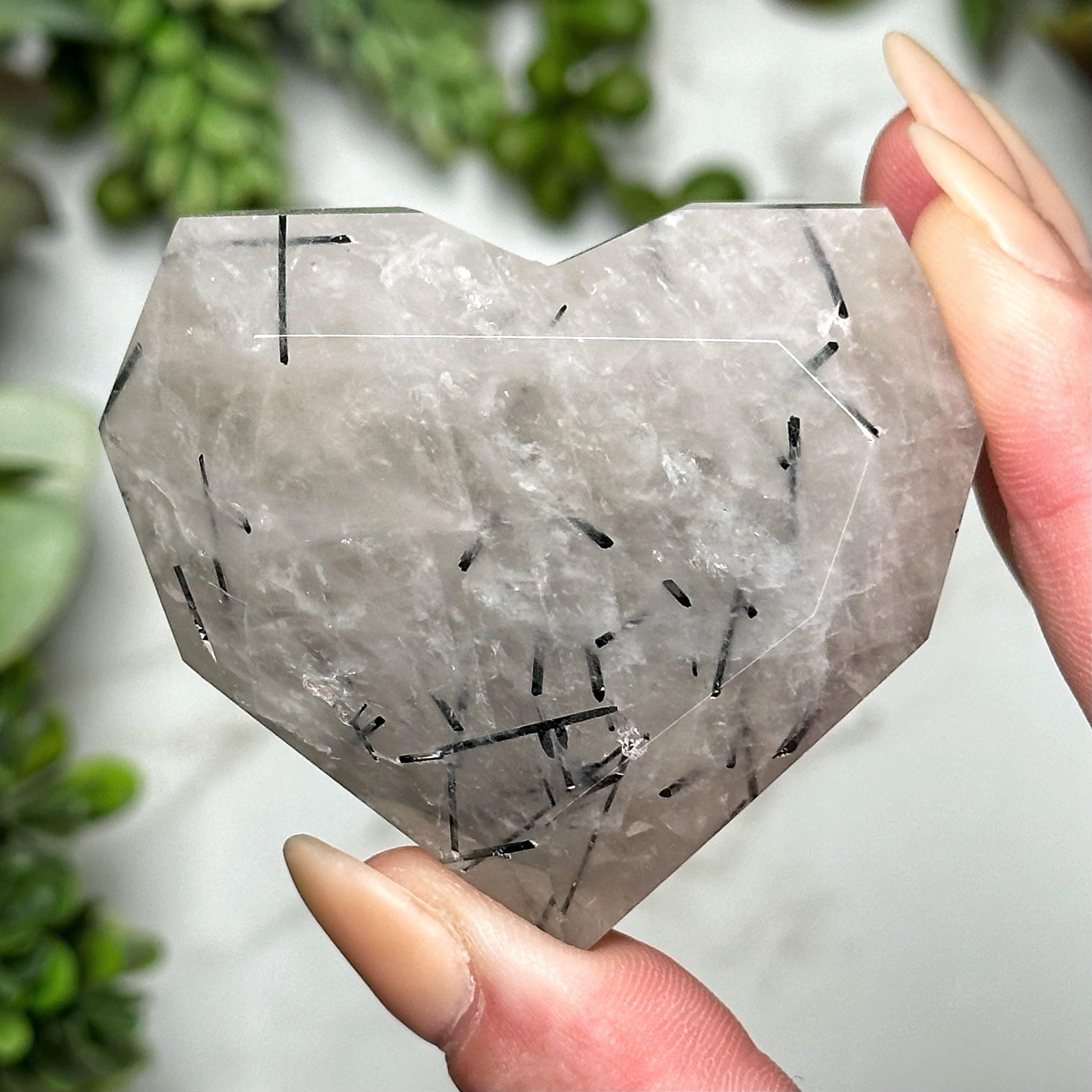 ブラックトルマリンインクォーツファセットハート - #1 - Etsy 日本