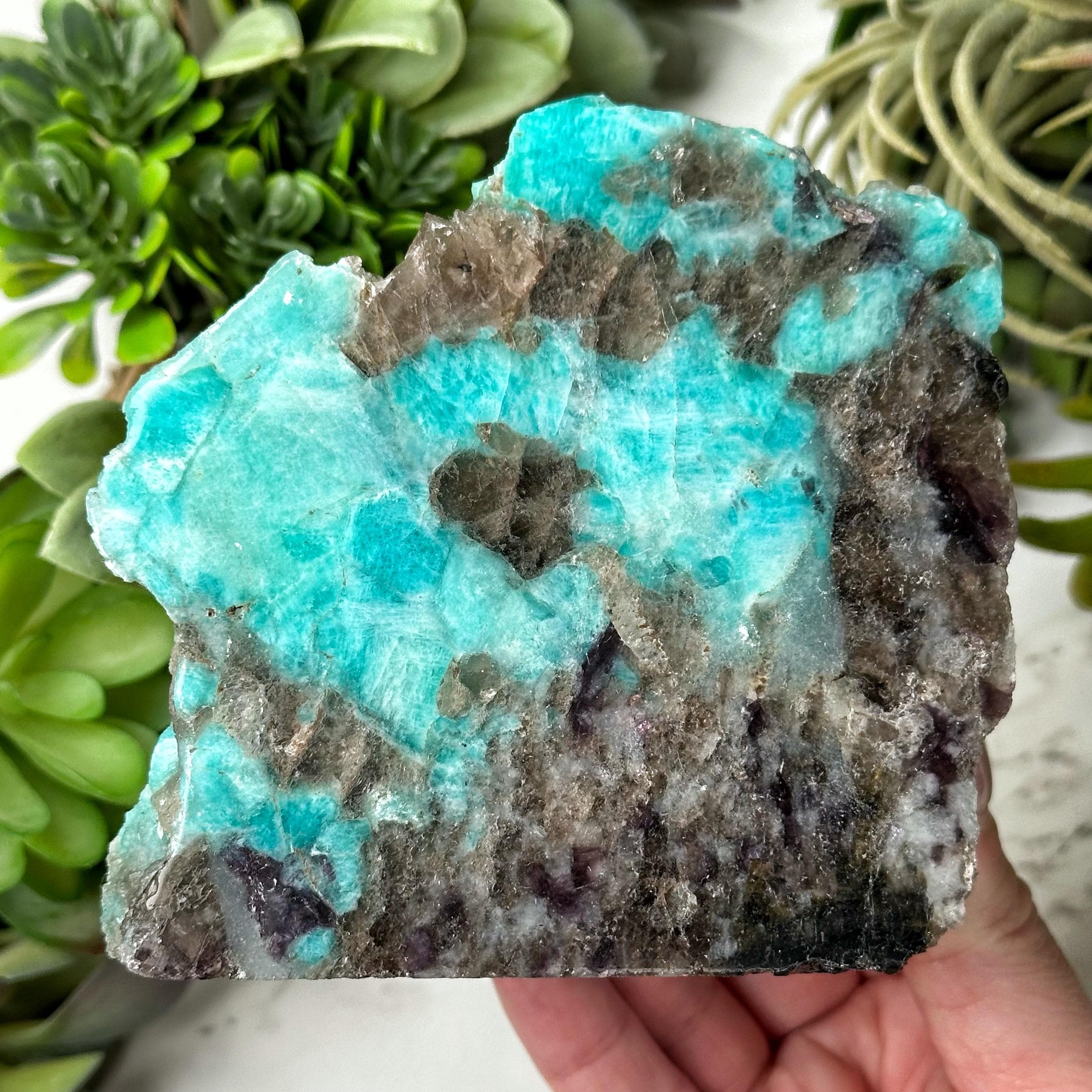 Amazonite and Smoky Quartz Slab With Raw Back - #3 - Etsy