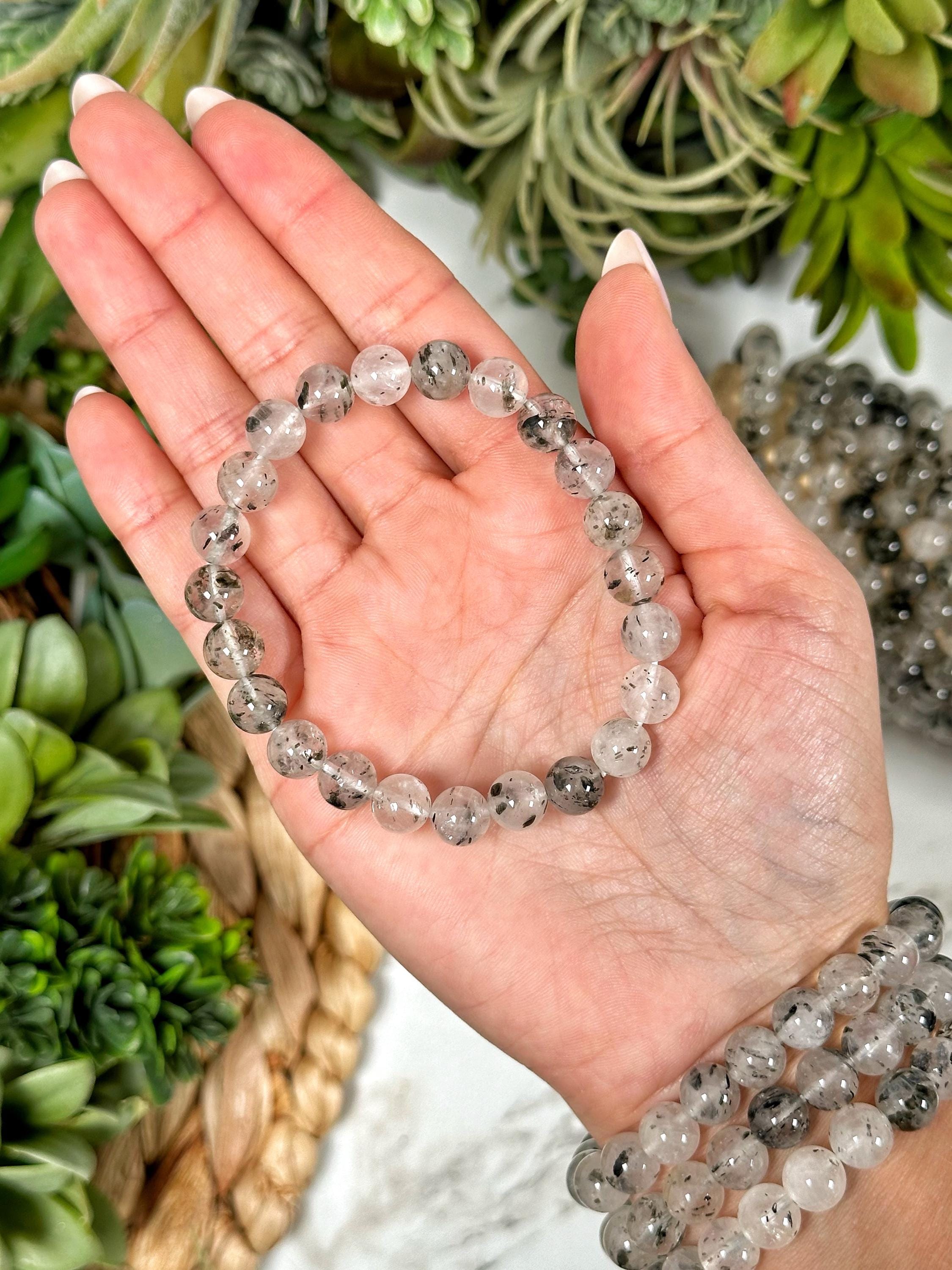 Green Mica in Quartz Bracelet | 8mm | - No. 705 (polished Clear