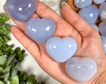 Blue Chalcedony Heart | 37g | - No. 225 (Polished Crystal Carving, Throat Chakra, Healing Stone, Peace)