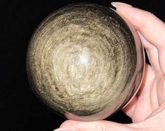 Gold Sheen Obsidian Sphere | 73mm | - #7 (Polished Black Crystal Ball, Root Chakra, Grounding)