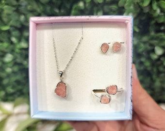 Rose Quartz Jewelry Gift Set - Sterling Silver - No. 294 - 925 Sterling Silver