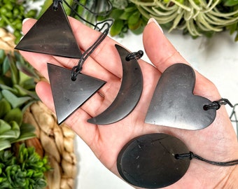 Shungite Necklace | 5 Styles | - No. 283 (Polished Black Crystal Jewelry, Root Chakra, Grounding)