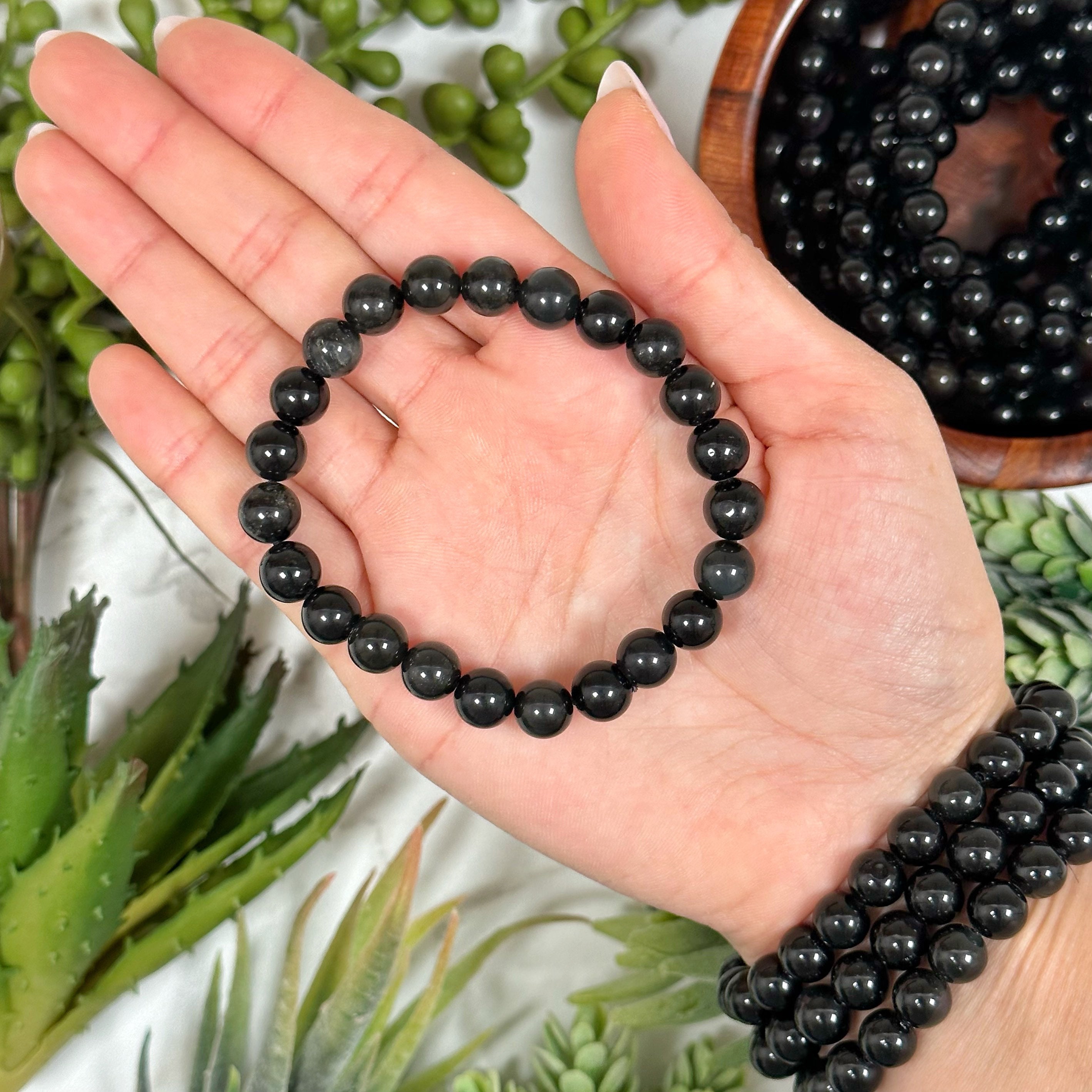 Rainbow Obsidian Bracelet | 6-8mm | - No. 769 (Polished Black 