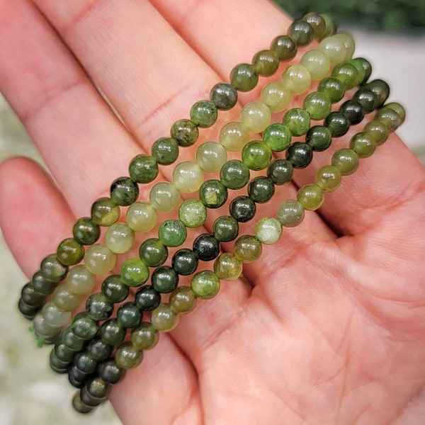 4mm Nephrite Green Jade Bracelets - Heart Chakra - No. 624