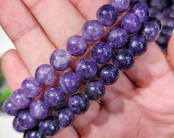 Gemmy Lepidolite Bead Bracelet - Heart and Third-Eye Chakra - No. 612