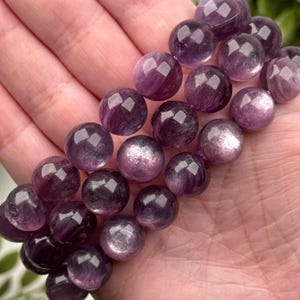 Gem Lepidolite Bracelet | 11mm | - No. 608 (Polished Purple Crystal Jewelry, Third-Eye Chakra)