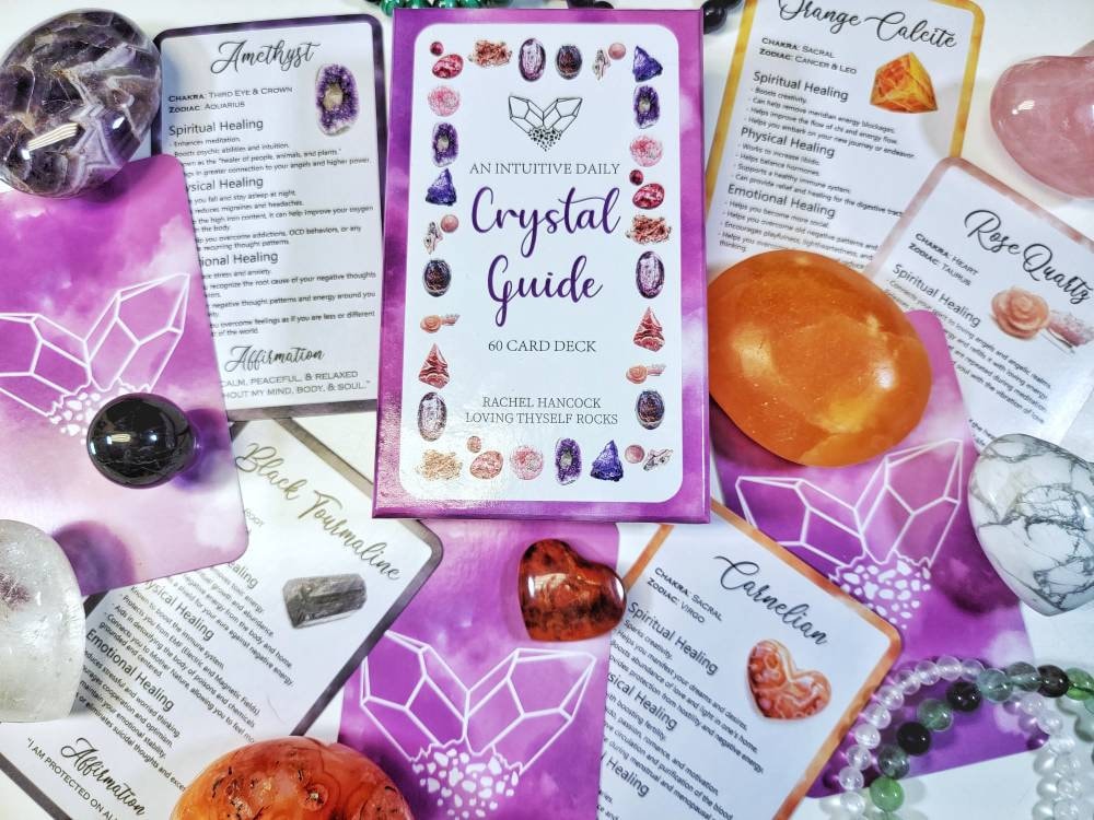 Intuitive 60 Card Crystal Deck - Made By Rachel - Healing Information Cards- Used like Tarot, Oracle or Angel Cards