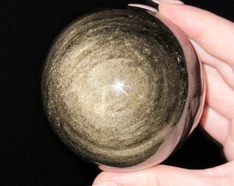 Gold Sheen Obsidian Sphere | 65mm | - #8 (Polished Black Crystal Ball, Root Chakra, Grounding)